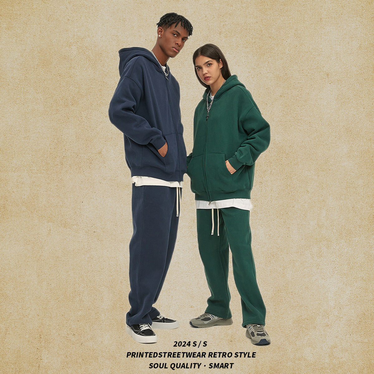 Loose Fashion Brand Hooded Men's Sweater Fleece-lined Thickened