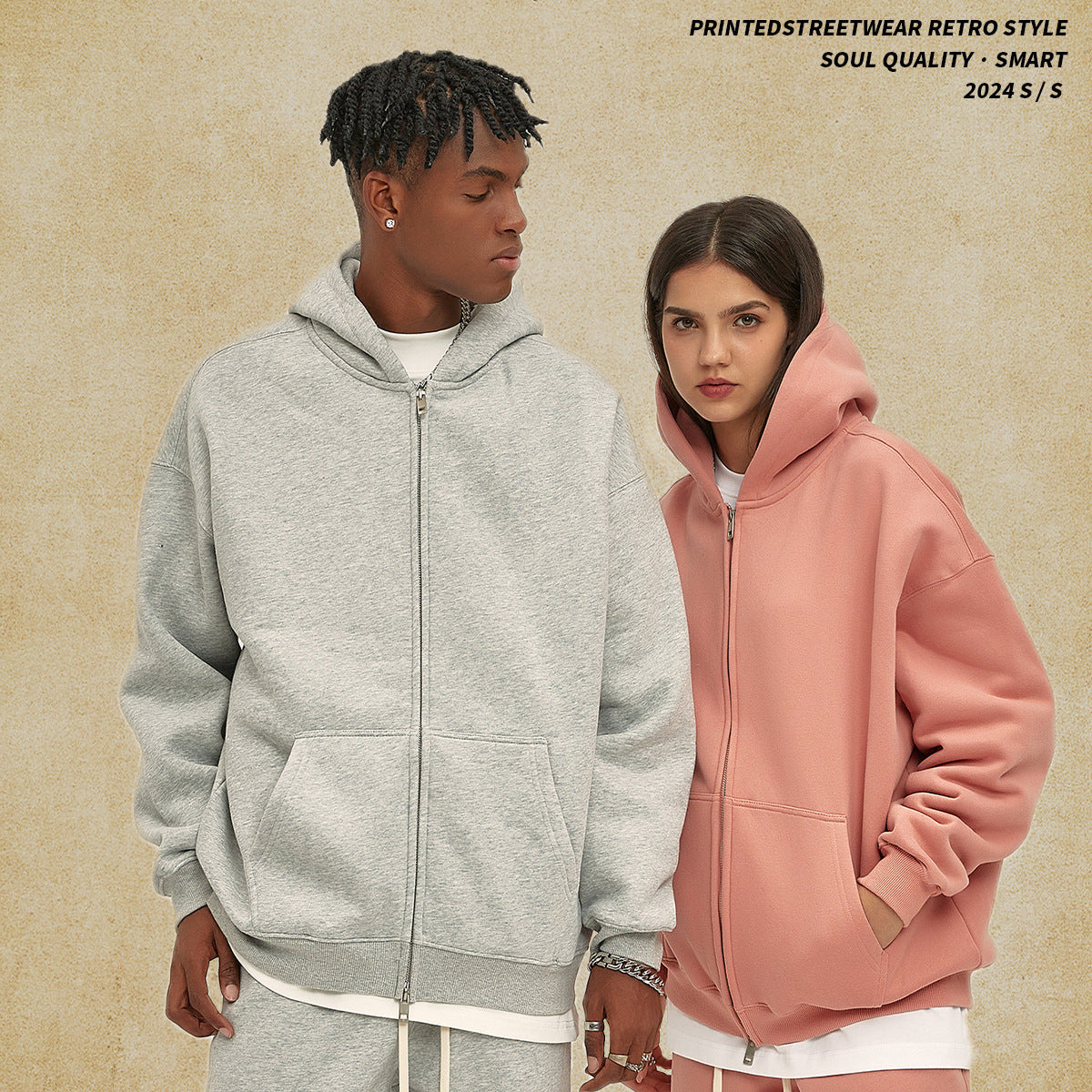Loose Fashion Brand Hooded Men's Sweater Fleece-lined Thickened