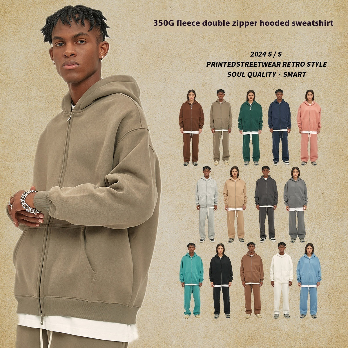 Loose Fashion Brand Hooded Men's Sweater Fleece-lined Thickened