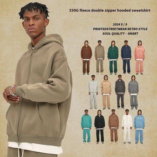 Loose Fashion Brand Hooded Men's Sweater Fleece-lined Thickened
